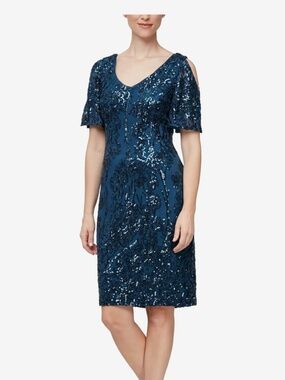 Alex Evenings Slit Sleeve Sequin Cocktail Sheath Dress, size 12